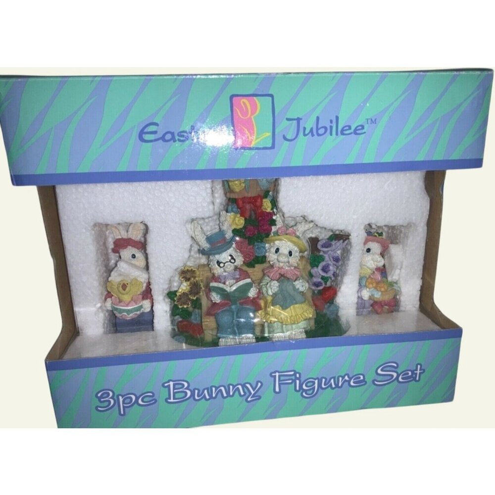 Easter Jubilee 3 Piece Figurine Set   Easter Village Figurines Never used